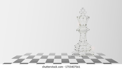 Graphic image of king piece on chess board as symbol of authority, grey background, copy space