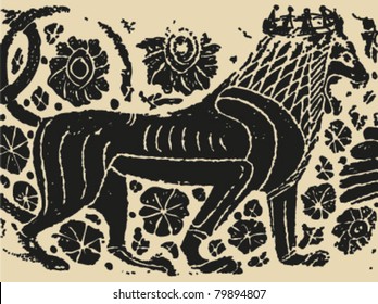graphic image of a lion, a symbol of power.