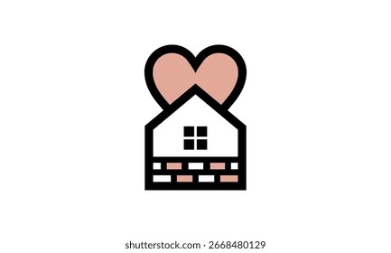 A graphic image with a love house theme, with a white background. Vector graphic base.