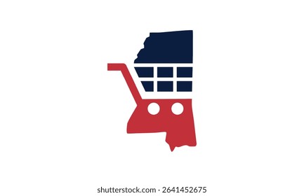 a graphic image with a mississippi retail theme, on a white background. vector graphic base.