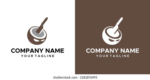 a graphic image on the theme of killing coconuts, on a brown and white background. vector graphics base.