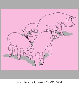 Graphic image of a pig and her piglets