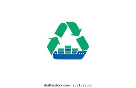 a graphic image with a recycling theme of a cargo ship, on a white background. vector graphic base.