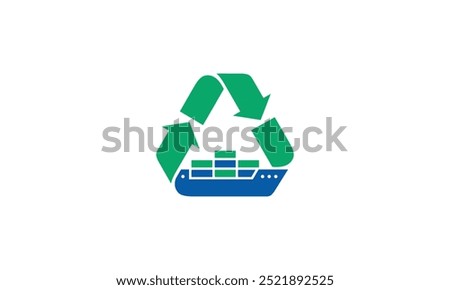 a graphic image with a recycling theme of a cargo ship, on a white background. vector graphic base.