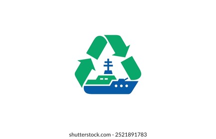 a graphic image with a recycling theme of a warship, on a white background. vector graphic base.