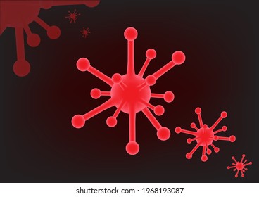 graphic image of red viruses or germs floating in dark red blood stream background, concept for dangerous microorganism is spreading or coronavirus spreading in this time