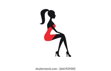 Una Imagen gráfica con un tema sexy sentado, con un fondo blanco. Base gráfica de Vector.