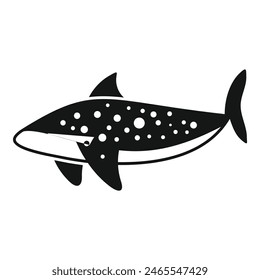 Graphic image of a shark in a simple black and white design, suitable for various creative projects