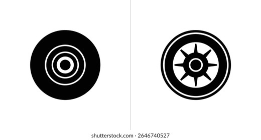 Graphic image showcases a bold contrast with two circular designs; left, a solid disc with concentric white rings; right, an open wheel structure with radial spokes.