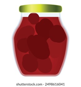 Graphic image showcasing a jar full of deep red preserved cherries with a golden lid