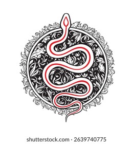 Graphic image of a snake in a circle with patterns, as a symbol or emblem