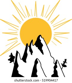 Graphic image of sun and mountains