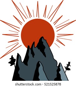 Graphic image of sun and mountains