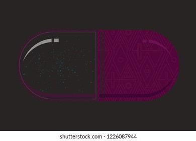 graphic image of the tablet. topic of drugs. pill with space inside
