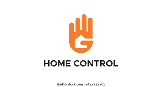 a graphic image with the theme of home control in the hand, on a white background. graphic vector base.