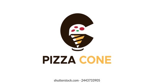 a graphic image themed with pizza in a cone, on a white background. graphic vector base. 