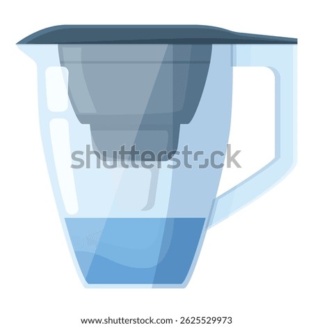 Graphic image of a transparent water filter jug with blue liquid