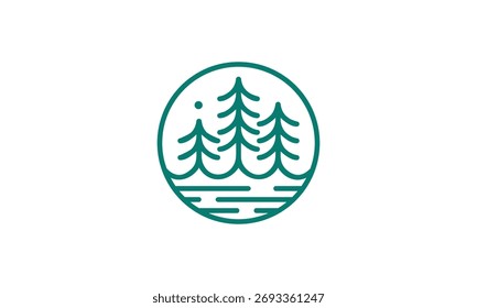 Una Imagen gráfica con un árbol y una línea lacustre, sobre un fondo blanco. Vector base gráfica.