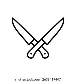 Graphic image of two crossed kitchen knives. Simple and elegant line art design, perfect for culinary logos or kitchen decor.