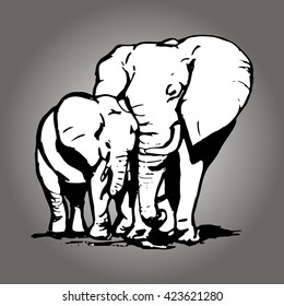 A graphic image of two elephants
