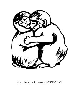 A graphic image of two kissing monkeys