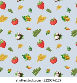 Graphic image of veggie and fruits that create to a seamless pattern. It is suitable use as a design for wrapping paper etc