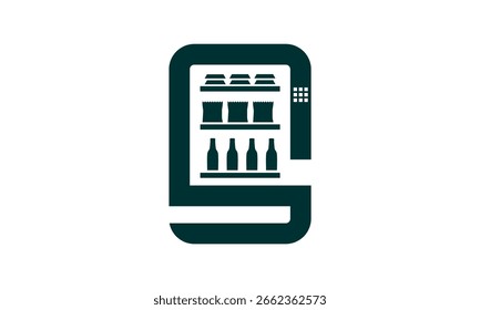 Una Imagen gráfica con un tema de máquina expendedora, sobre un fondo blanco. Vector base gráfica.