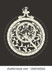 Imagen gráfica. Herramienta de navegación de época. Los signos del zodiaco y las zonas horarias. Elemento decorativo.