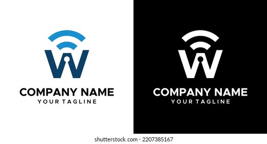 a graphic image of W wifi themed, black and white background. vector graphics base.