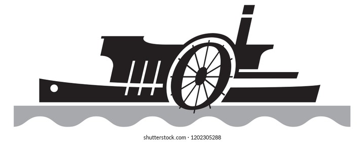 graphic image of a wheeled ship steamer. logo template