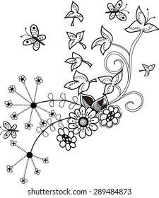 graphic images of flowers and butterflies in cartoon style