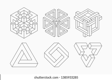 Graphic Impossible Shapes. Circle, Square And Triangle Symbols With Escher Paradox Impossible Geometry Geometric Graphic