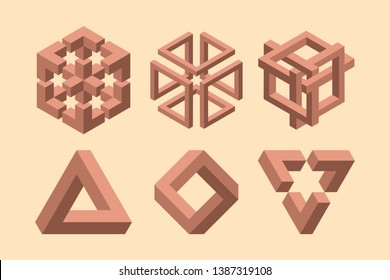 Graphic Impossible Shapes. Circle, Square And Triangle Symbols With Escher Paradox Impossible Geometry Geometric Graphic