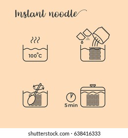 graphic info of cooking noodles in pot step by step, outline icon