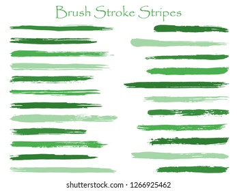 Graphic ink brush stroke stripes vector set, green horizontal marker or paintbrush lines patch. Hand drawn watercolor paint brushes, smudge strokes collection. Interior colors guide book swatches.