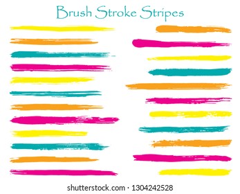 Graphic ink brush stroke stripes vector set, orange horizontal marker or paintbrush lines patch. Hand drawn watercolor paint brushes, smudge strokes collection. Interior paint color palette samples.