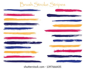 Graphic ink brush stroke stripes vector set, blue pink horizontal marker or paintbrush lines patch. Hand drawn watercolor paint brushes, smudge strokes collection. Interior colors scheme samples.