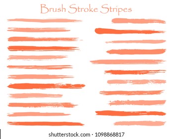 Graphic ink red brush stroke stripes vector set, horizontal marker or paintbrush lines patch. Hand drawn watercolor paint brushes, smudge strokes collection. Interior colors guide book swatches.