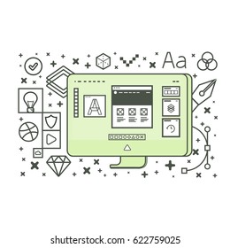 Graphic interface designer workspace and tools for create creative ideas