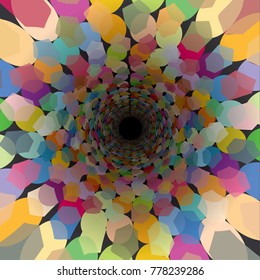 Graphic interpretation of colors disappearing into a black hole