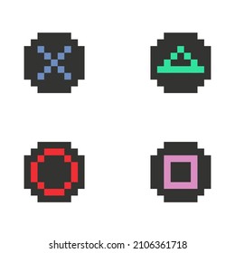 Graphic joypad arcade game in vector icon format and gamepad or joystick pixel art