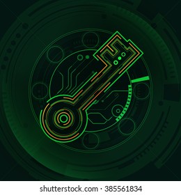 Graphic of key in technological look

