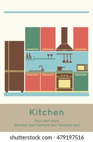 Graphic of kitchen area, interior design, flat vector illustration