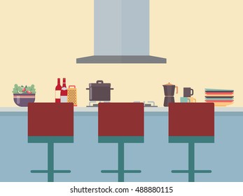 Graphic kitchen interior. vector illustration