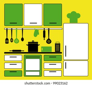 graphic kitchen interior. vector illustration