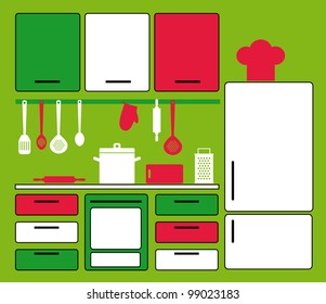 graphic kitchen interior. vector illustration