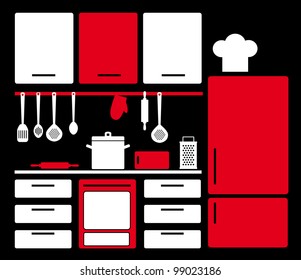 graphic kitchen interior. vector illustration