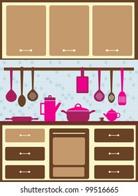 graphic kitchen interior. vector illustration