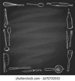 Grafische Küchenutensilien-Rahmen, Hintergrund, Leerraum für Text