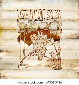 graphic label, symbol of wine. Grape branch. no trace.vector illustration